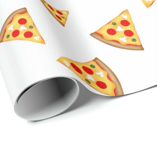 Koele en leuke pizza plakjes patroon op wit cadeaupapier (Rol Hoek)