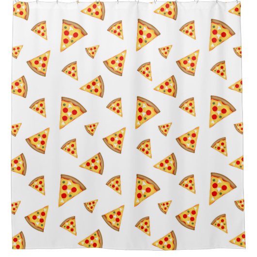 Koele en leuke pizza plakjes patroon op wit douchegordijn (Voorkant)