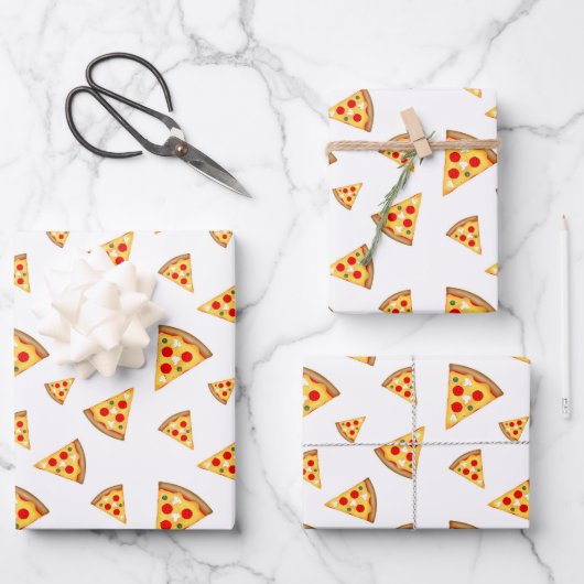 Koele en leuke pizza plakjes patroon op wit inpakpapier vel (Voorkant)