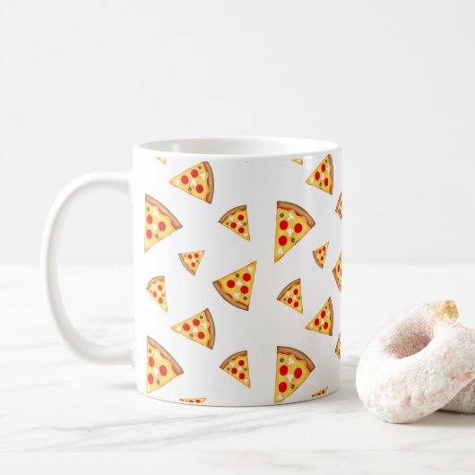 Koele en leuke pizza plakjes patroon op wit koffiemok (Met donut)