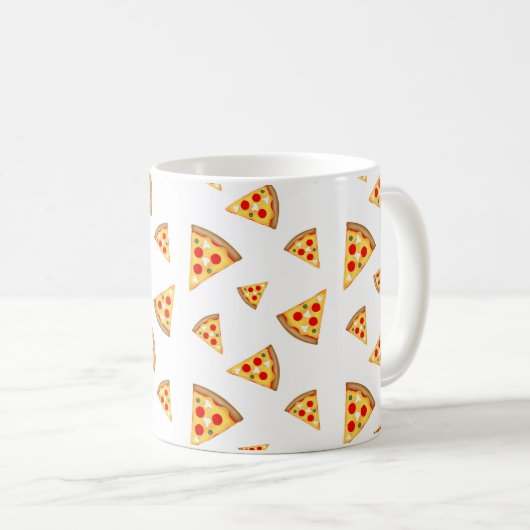 Koele en leuke pizza plakjes patroon op wit koffiemok (Voorkant rechts)