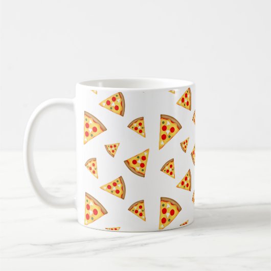 Koele en leuke pizza plakjes patroon op wit koffiemok (Links)