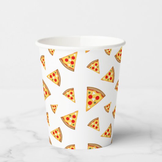 Koele en leuke pizza plakjes patroon op wit papieren bekers (Links)