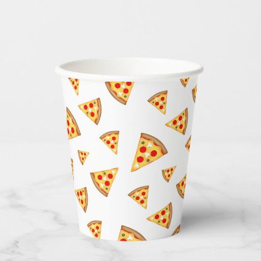 Koele en leuke pizza plakjes patroon op wit papieren bekers (Voorkant)