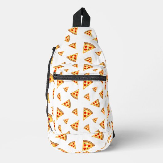 Koele en leuke pizza plakjes patroon wit sling bag (Voorkant)
