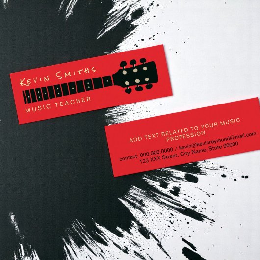 Koele en moderne muziekleraar rode kleur mini visitekaartje