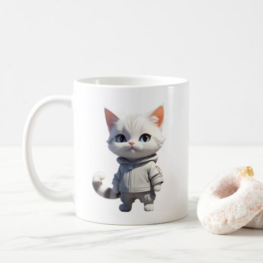 Koele en Schattige kattenillustratie Koffiemok (Met donut)