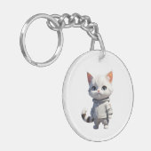 Koele en Schattige kattenillustratie Sleutelhanger (Voorkant Links)