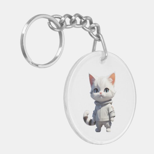 Koele en Schattige kattenillustratie Sleutelhanger (Voorkant Links)