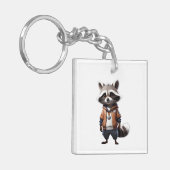 Koele en Schattige wasbeer illustratie Sleutelhanger (Voorkant Links)