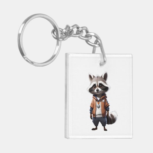 Koele en Schattige wasbeer illustratie Sleutelhanger (Voorkant Links)