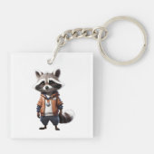 Koele en Schattige wasbeer illustratie Sleutelhanger (Achterkant)