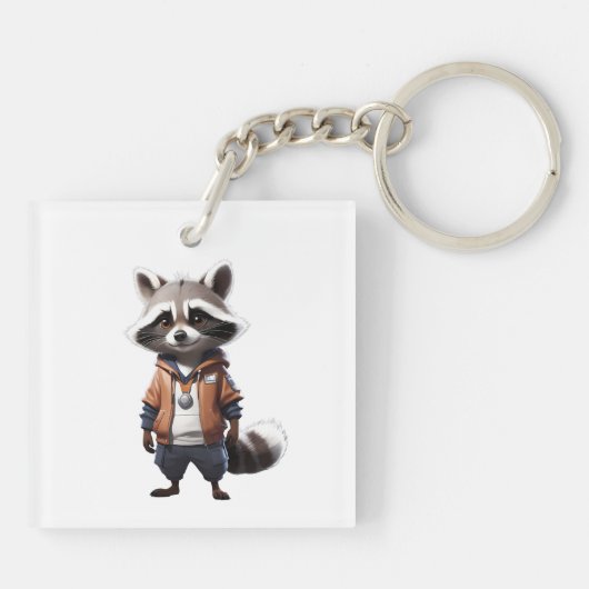 Koele en Schattige wasbeer illustratie Sleutelhanger (Achterkant)