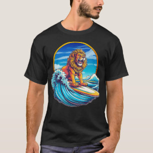 Koele felle surfen leeuw golven leeuw op een surfp t-shirt
