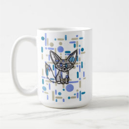 Koele Fennek Vos met Zonnebril Blauw Geometrisch C Koffiemok