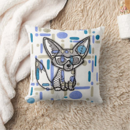 Koele Fennek Vos met Zonnebril Blauw Geometrisch K Kussen