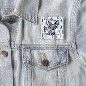Koele Fennek Vos met Zonnebril Blauwe Geometrische Vierkante Button 5,1 Cm (In situ)
