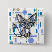 Koele Fennek Vos met Zonnebril Blauwe Geometrische Vierkante Button 5,1 Cm (Voorkant)