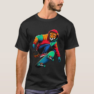 Koele funky jachtluipaard skateboarden illustratie t-shirt