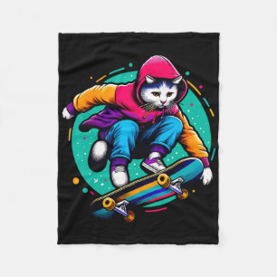 Koele funky kat skeelerende kattenliefhebber illus fleece deken