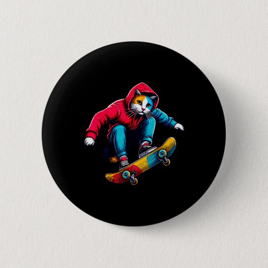 Koele funky kat skeelerende kattenliefhebber Illus Ronde Button 5,7 Cm (Voorkant)