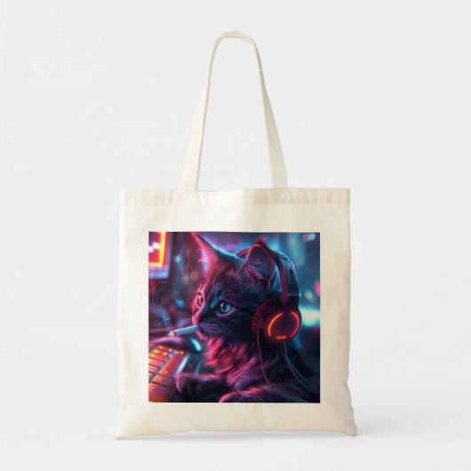 Koele Gamer Kat Rokt Grappig Tote Bag (Voorkant)