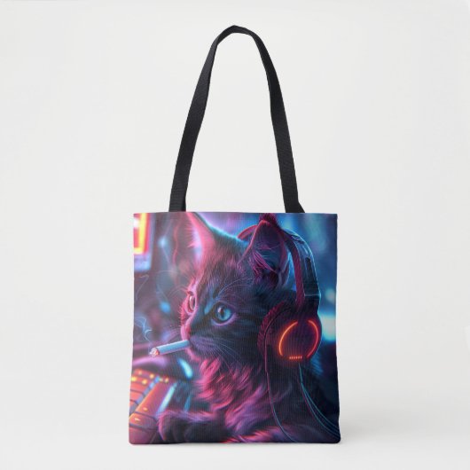 Koele Gamer Kat Rokt Grappig Tote Bag (Voorkant)