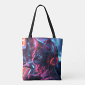 Koele Gamer Kat Rokt Grappig Tote Bag (Achterkant)