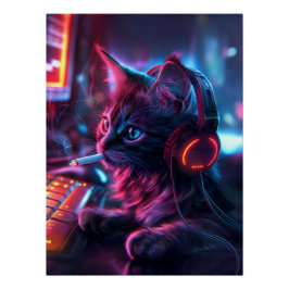 Koele Gamer Kat Rookt Grappig Perfect Poster