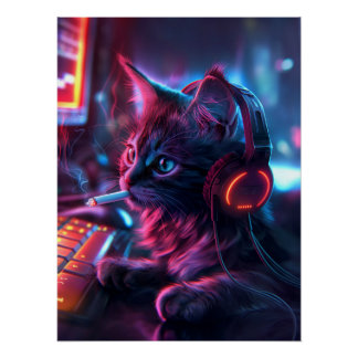 Koele Gamer Kat Rookt Grappig Perfect Poster