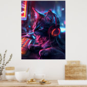 Koele Gamer Kat Rookt Grappig Poster (Keuken)