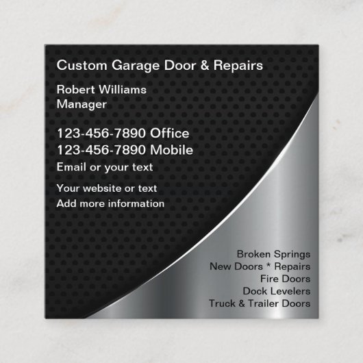 Koele garagedeuren vierkante visitekaartje (Voorkant)