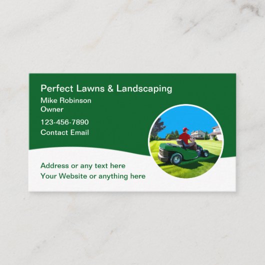 Koele gazon zorg en landschapsarchitectuur visitekaartje (Voorkant)