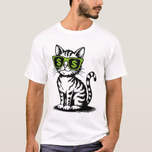 Koele Geldkat met Dollarteken Bril Vintage T-shirt