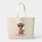Koele Giraffe Cartoon met zonnebril, Leuk Dier Grote Tote Bag (Achterkant)