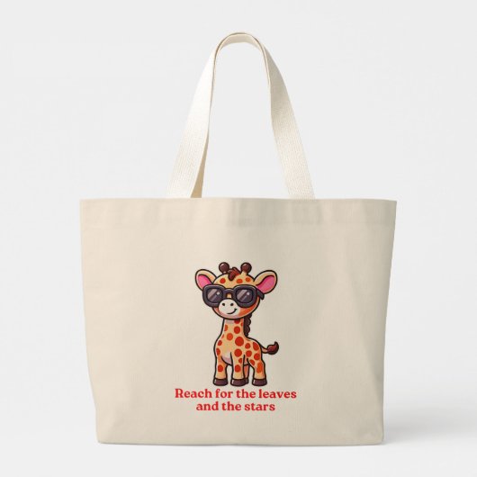 Koele Giraffe Cartoon met zonnebril, Leuk Dier Grote Tote Bag (Achterkant)