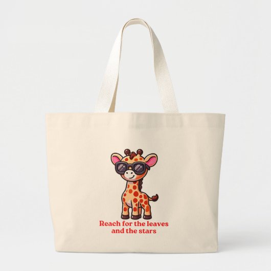 Koele Giraffe Cartoon met zonnebril, Leuk Dier Grote Tote Bag (Voorkant)
