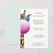 Koele Giraffe en Bubblegum | feestuitnodiging Kaart (Voorkant / Achterkant)