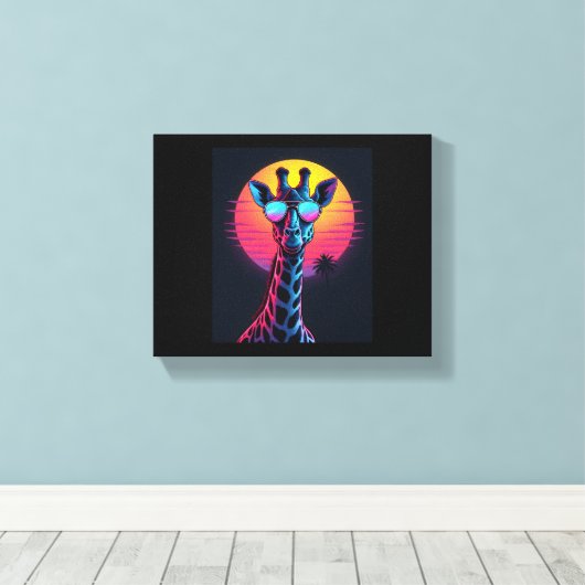 Koele Giraffe in een zonnebril onder de lange mouw Canvas Afdruk (Insitu (Houten vloer))