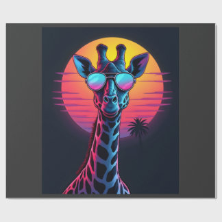 Koele Giraffe Met Zonnebril Onder Zonsondergang La Cadeaupapier
