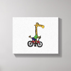 Koele giraffe rijdt op een fiets canvas afdruk