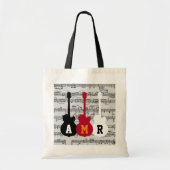 Koele gitaren met muzieknoten en initialen tote bag (Voorkant)