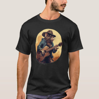 Koele Gitarist Rat met Cowboyhoed en akoestische G T-shirt