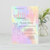 Koele Glitter Drips, Jurk Holografisch Zoet 16 Kaart (Staand voorkant)