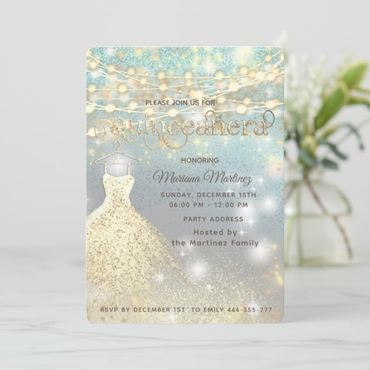 Koele glitter elegante String lichten gouden schit Kaart (Staand voorkant)