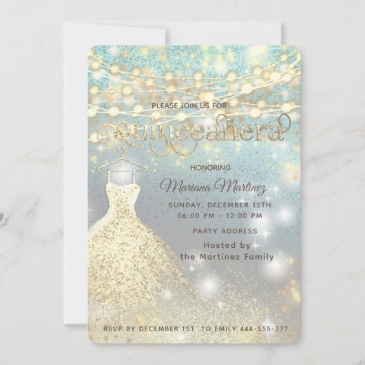 Koele glitter elegante String lichten gouden schit Kaart (Voorkant)