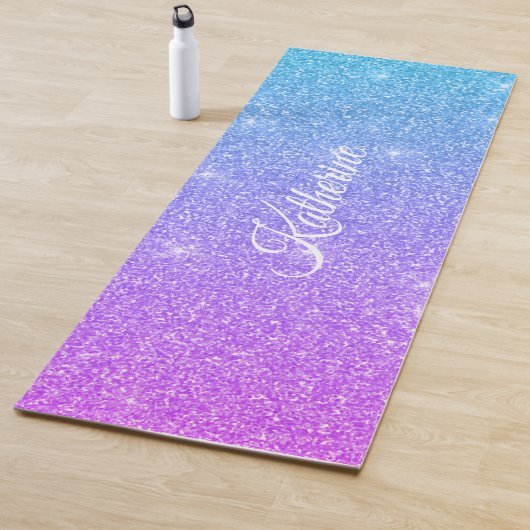 Koele Glitter Gradiënt Meisjesachtig Script Naam Yogamat (In situ)