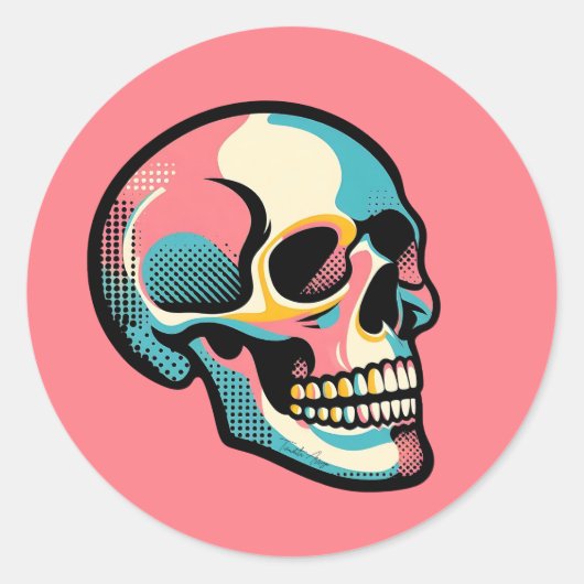 Koele Gothic Vibrant Kleurrijke Pop Art Skull Face Ronde Sticker (Voorkant)