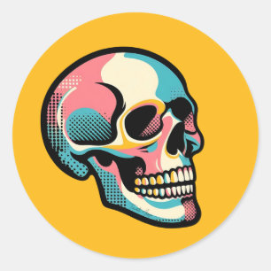 Koele Gothic Vibrant Kleurrijke Pop Art Skull Face Ronde Sticker