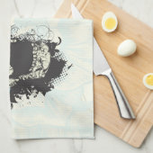 Koele gotische schedel en blauw roos op maat theedoek (Quarter Fold)